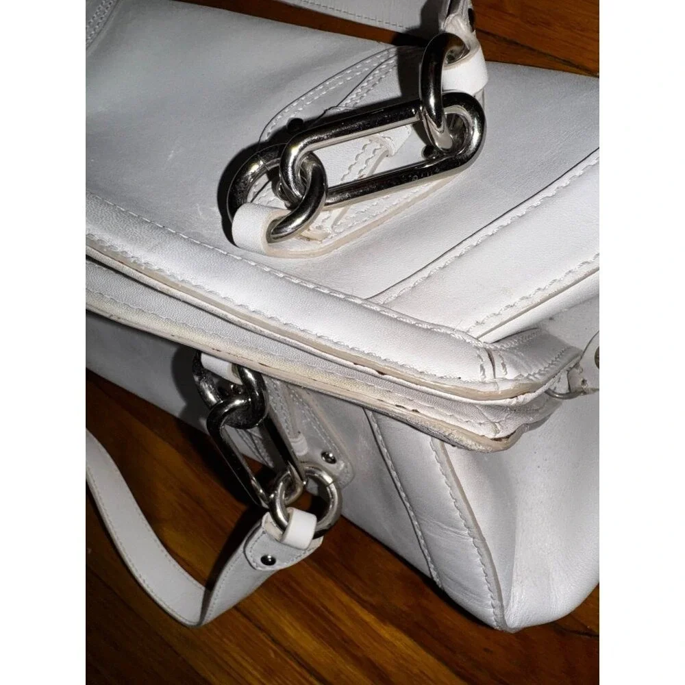 Cole Haan Trinity White‎ Leather Handbag With Silver Hardware Y2K Classic Rave